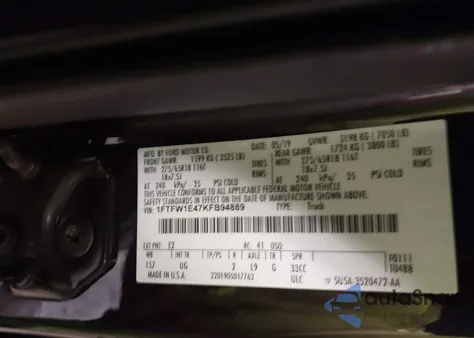 2019 Ford F-150 Xlt из США, поврежденный, VIN 1FTFW1E47KFB94889